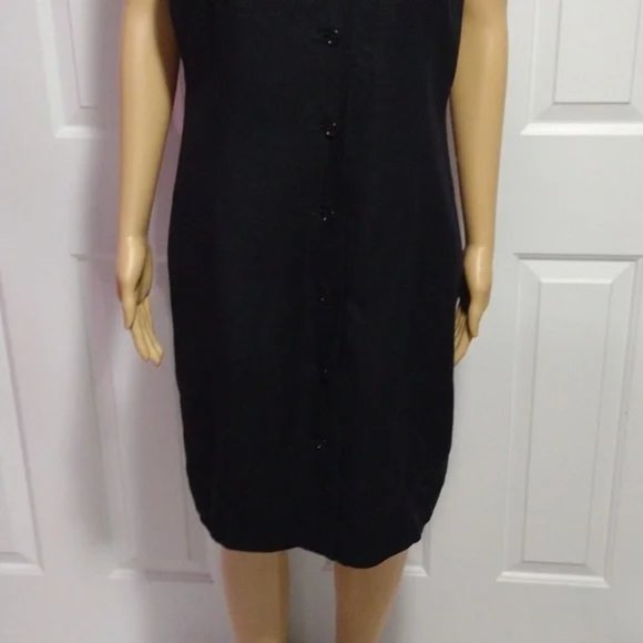 Vintage Brooks Brothers Linen Dress 80s Black Sleeveless Button Down Size 12 - Picture 5 of 8